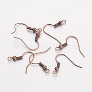 Brass Earring Hooks, Ear Wire, with Horizontal Loop, Nickel Free, Red Copper, 17~19x16~18x0.8mm, Hole: 2mm(X-EC135Y-NFR)