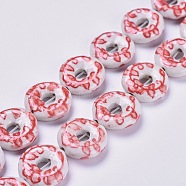 Handmade Porcelain Beads Strands, Donut, Red, 18.5~19x5.5mm, Hole: 1.5mm, about 22pcs/strand, 15.9 inch(40.4cm)(PORC-L033-026)