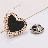 Plastic Brooch, Alloy Pin, with Enamel, for Garment Accessories, Heart, Black, 21mm(SENE-PW0013-07B-09A)
