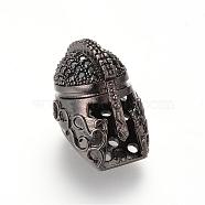 Brass Micro Pave Cubic Zirconia Beads, Roman Gladiator Helmet Charms, Gunmetal, 20.5x13.8mm(ZIRC-S053-YS032-3)