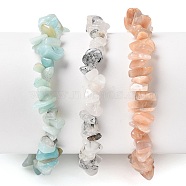 Chips Natural Rutilated Quartz & Flower Amazonite & Sunstone Beaded Stretch Bracelets Sets, Stackable Bracelets, Inner Diameter: 2-1/8 inch(5.5cm), 3pcs/set(X-BJEW-JB05332-06)