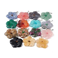 Natural & Synthetic Mixed Gemstone Big Pendants, Peach Blossom Charms, with Platinum Plated Alloy Snap on Bails, Mixed Dyed and Undyed, 57x48x9mm, Hole: 6x4mm(G-B040-01P)