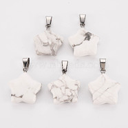 Star Natural Howlite Pendants, with Platinum Tone Brass Findings, 22~23x20~24x5~7mm, Hole: 2x7mm(X-G-Q367-18)