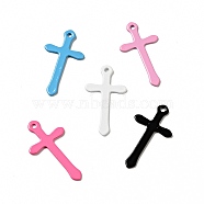 Spray Painted 201 Stainless Steel Pendants, Cross Charm, Mixed Color, 24x13x1mm, Hole: 1.4mm(STAS-G304-11)