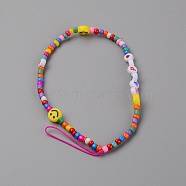 Acrylic Beaded Mobile Straps, Word Happy, Smile Face, Mixed Color, 18.3cm(HJEW-WH0011-36)
