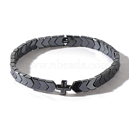 Beach Vacation Style Synthetic Non-magnetic Hematite Arrow & Cross Stretch Men's Bracelets, 7-1/8 inch(18cm)(KK8488)