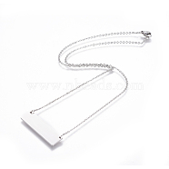 304 Stainless Steel Pendant Necklaces, with Cable Chains, Rectangle, Stainless Steel Color, 19 inch(48.5cm), Pendant: 35x10x1.5mm(NJEW-E141-20P)