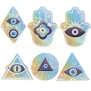 6Pcs Colorful Suncatcher Rainbow Prism Electrostatic Glass Stickers, Blue Evil Eye Waterproof Laser PVC Window Static Decals, Geometric & Hamsa Hand, White, 96~148x115~114x0.2mm(DIY-WH0409-69D)