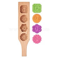 Flower & Flat Round & Square Wooden Press Mooncake Molds, Pastry Molds, Cake Molds, 4 Cavities with Chinese Character, BurlyWood, 350x70mm(BAKE-SZ0001-04)
