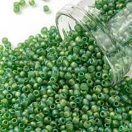 TOHO Round Seed Beads, Japanese Seed Beads, (167F) Transparent AB Frost Peridot, 11/0, 2.2mm, Hole: 0.8mm, about 50000pcs/pound(SEED-TR11-0167F)