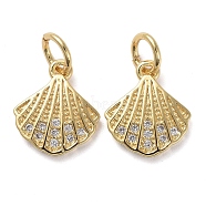 Brass Micro Pave Clear Cubic Zirconia Charms, with Jump Rings, Shell Shape, Golden, 11.5x10x2mm, Hole: 3mm(KK-I658-18G)