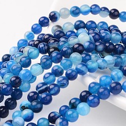 Natural Striped Agate/Banded Agate Beads, Dyed, Round, Blue, Size: about 6mm in diameter, hole: 1mm, 63pcs/strand, 15.5 inch(X-AGAT-6D-6)