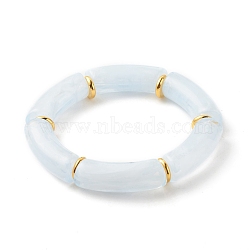Acrylic Tube Beaded Stretch Bracelets, with Brass Beads, Light Cyan, Inner Diameter: 2-1/8 inch(5.5cm)(BJEW-JB07774-04)