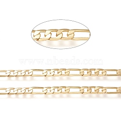 3.28 Feet Brass Curb Chains, Figaro Chains, Soldered, Long-Lasting Plated, Real 18K Gold Plated, Links: 8x5.5x1mm and 13x5x1mm(X-CHC-K010-04G)