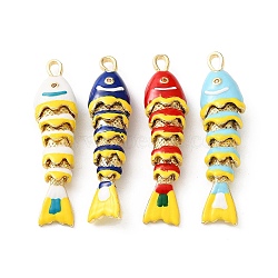 Brass Micro Pave Orange Cubic Zirconia Pendants, with Enamel, Fish Charms, Cadmium Free & Lead Free, Rack Plating, Long-Lasting Plated, Real 18K Gold Plated, Mixed Color, 46x11x7mm, Hole: 4x2.5mm(CU-CBA03AF-15G)