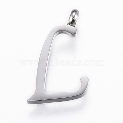 304 Stainless Steel Pendants, Initial Letter, Letter.L, Stainless Steel Color, 19x9.5x2mm, Hole: 2mm(STAS-F129-L-P)