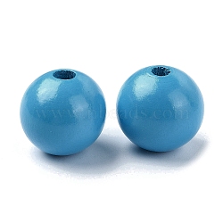 Wood Large Hole European Beads, Round, Deep Sky Blue, 19~20x18mm, Hole: 4.2mm(WOOD-D027-01D)