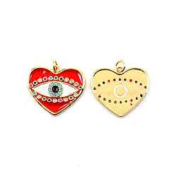 Brass Micro Pave Colorful Cubic Zirconia Pendants, with Red Enamel, Heart with Evil Eye, Real 18K Gold Plated, 20.5x24x2mm, Hole: 3.6mm(KK-WH0076-04G)