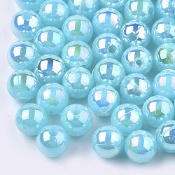 Plastic Beads, AB Color Plated, Round, Sky Blue, 6mm, Hole: 1.6mm(X-OACR-S027-6mm-08)