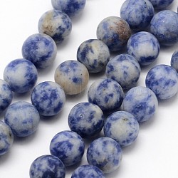Natural Blue Spot Jasper Round Bead Strands, Frosted, Round, 4mm, Hole: 0.8mm, about 90pcs/strand, 14.1 inch(X-G-D679-4mm)