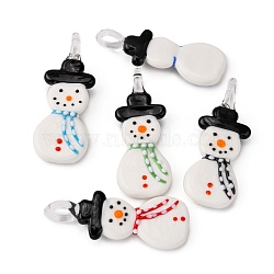 Christmas Handmade Lampwork Pendants, Snowman, Mixed Color, 65x25x10mm, Hole: 5mm(LAMP-D424-M)