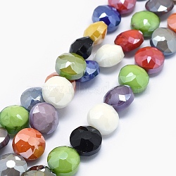 Electroplate Glass Beads Strands, Pearl Luster Plated, Faceted Flat Round, Mixed Color, 14x10mm, Hole: 1mm, about 22pcs/strand, 11.8 inch(EGLA-J106-M01)
