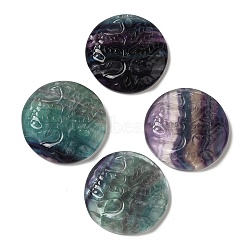 Natural Fluorite Pendants, Flat Round Charms with Engraved Tree of Life, 35~37x7.5~9.5mm, Hole: 1.5mm(G-C091-03I)