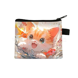 Polyester Wallets, Rectangle with Cat Pattern Makeup Bags, Orange, 11x13.5cm(PW-WG0A67A-01)