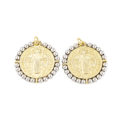 Rack Plating Brass Pendants, Cadmium Free & Lead Free, Long-Lasting Plated, Flat Round, Real 18K Gold Plated, 23.5x23x2.5mm, Hole: 3mm(KK-P269-16G-B)