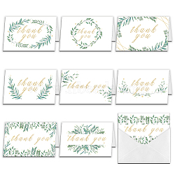 SUPERDANT Thank You Theme Cards, for Birthday Thanksgiving Day, with Paper Envelopes, Rectangle with Leaf Pattern, Light Green, 10x15cm, 9pcs/set, 1set/bag(DIY-SD0001-04)