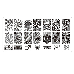 Lace Flower Stainless Steel Nail Art Stamping Plates, Nail Image Templates, Template Tool, Rectangle, Stainless Steel Color, 12x6cm(MRMJ-L003-C09)