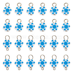 100Pcs 2 Style Handmade Polymer Clay Pendant and Connector Charms, Snowflake, with Iron Findings, Blue, 15~17mm, Hole: 3~4mm, 50pcs/style(PALLOY-TAC0250)