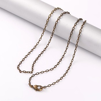 Brass Cable Chain Necklaces, with Lobster Claw Clasps, Antique Bronze, 17.1 inch(45.3cm), 2mm