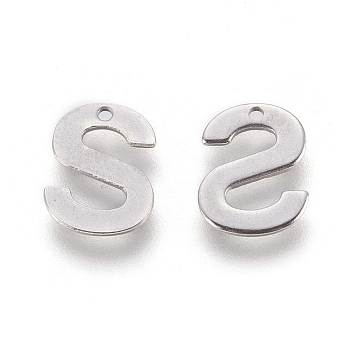 304 Stainless Steel Charms, Letter, Letter.S, 11.5x8.5x0.6mm, Hole: 1mm