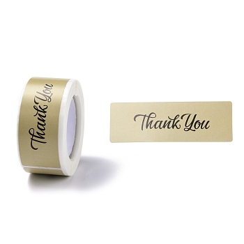 Self-Adhesive Paper Gift Tag Youstickers, Rectangle with Word Thank You Appreciation Stickers Labels, for Party Presents Decorative, Dark Khaki, Word, 7.5x2.5x0.009cm, 150pcs/roll
