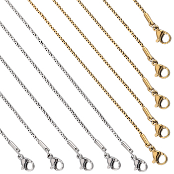 12Pcs 2 Colors 304 Stainless Steel Box Chain Necklaces Set, for Beadable Necklace Making, Golden & Stainless Steel Color, 17.7 inch(45cm), 6Pcs/color