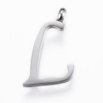 304 Stainless Steel Pendants, Initial Letter, Letter.L, Stainless Steel Color, 19x9.5x2mm, Hole: 2mm