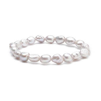 Natural Pearl Beaded Stretch Bracelet for Women, Silver, Inner Diameter: 2-3/8 inch(5.9cm)
