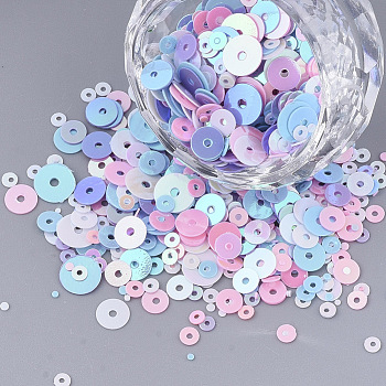 Ornament Accessories, PVC Plastic Paillette/Sequins Beads, Drilled & No Hole, Flat Round, Mixed Color, 1~6.5x0.4mm, Hole: 0.8~1.2mm