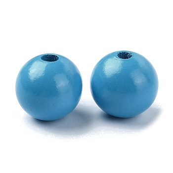 Wood Large Hole European Beads, Round, Deep Sky Blue, 19~20x18mm, Hole: 4.2mm