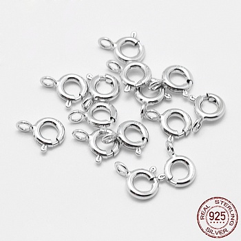 Rhodium Plated 925 Sterling Silver Spring Ring Clasps, Electroplate, Platinum, 9x6x1.5mm, Hole: 3mm