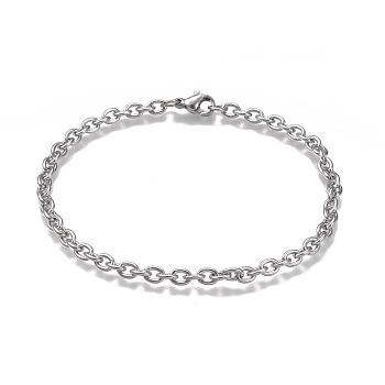 304 Stainless Steel Cable Chain Bracelets, with Lobster Claw Clasp, Stainless Steel Color, 7-7/8 inch(20cm)
