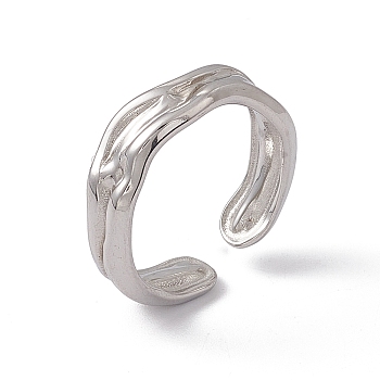 304 Stainless Steel Twist Wave Open Cuff Ring for Women, Stainless Steel Color, US Size 7(17.3mm)