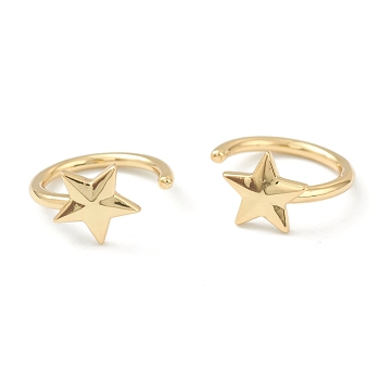 Brass Cuff Earrings, Long-Lasting Plated, Star, Golden, 15x14x1.5mm