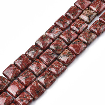 Natural Sesame Jasper Beads Strands, Square, 14x14x5.5mm, Hole: 1.2mm, about 28pcs/strand, 15.16 inch~15.35 inch(38.5~39cm)