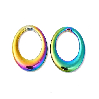 Ion Plating(IP) 304 Stainless Steel Linking Rings, Oval, Rainbow Color, 26.5x19.5x2.7mm, Inner Diameter: 17x13mm