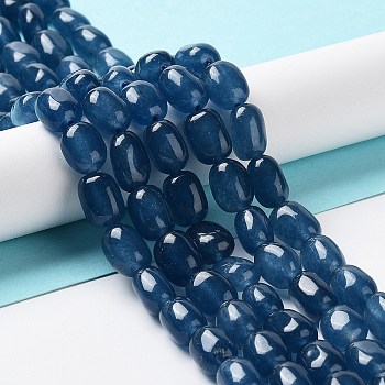 Natural White Jade Beads Strands, Dyed, Nuggets, Tumbled Stone, Marine Blue, 9.5~11.5x8~8.5x7~8mm, Hole: 1mm, about 34~38pcs/strand, 14.76~15.16''(37.5~38.5cm)