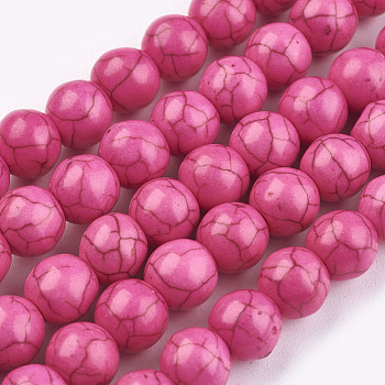 Synthetic Turquoise Beads Strands, Dyed, Round, Fuchsia, 8mm, Hole: 1mm, about 50pcs/strand, 15.35 inch