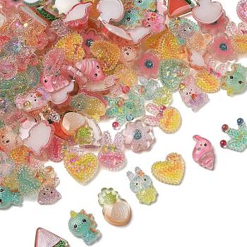 Epoxy Resin Cabochons, with Paillette/Glitter Powder, Mixed Shapes, Mixed Color, 11~29x12~24.5x4.5~11mm