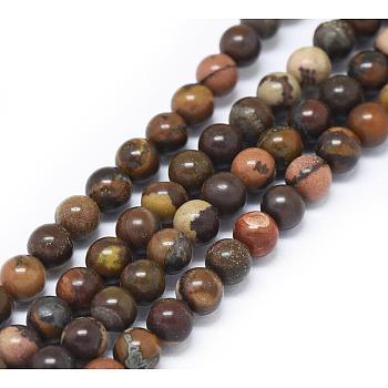 Natural Chinese Writing Stone Round Bead Strands, 4mm, Hole: 1mm, about 98pcs/strand, 15.7 inch